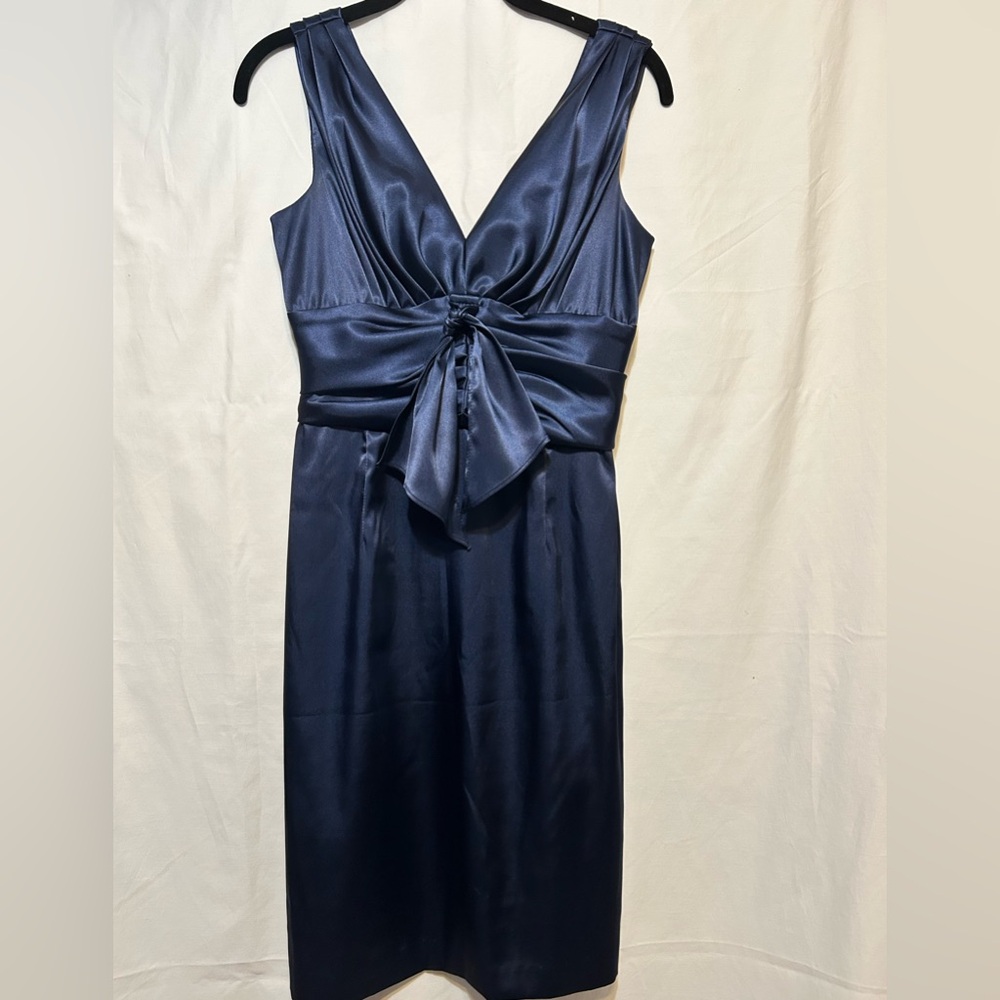 Eliza J Navy Blue Satin Sheath cocktail dress Size 2P - Picture 3 of 13
